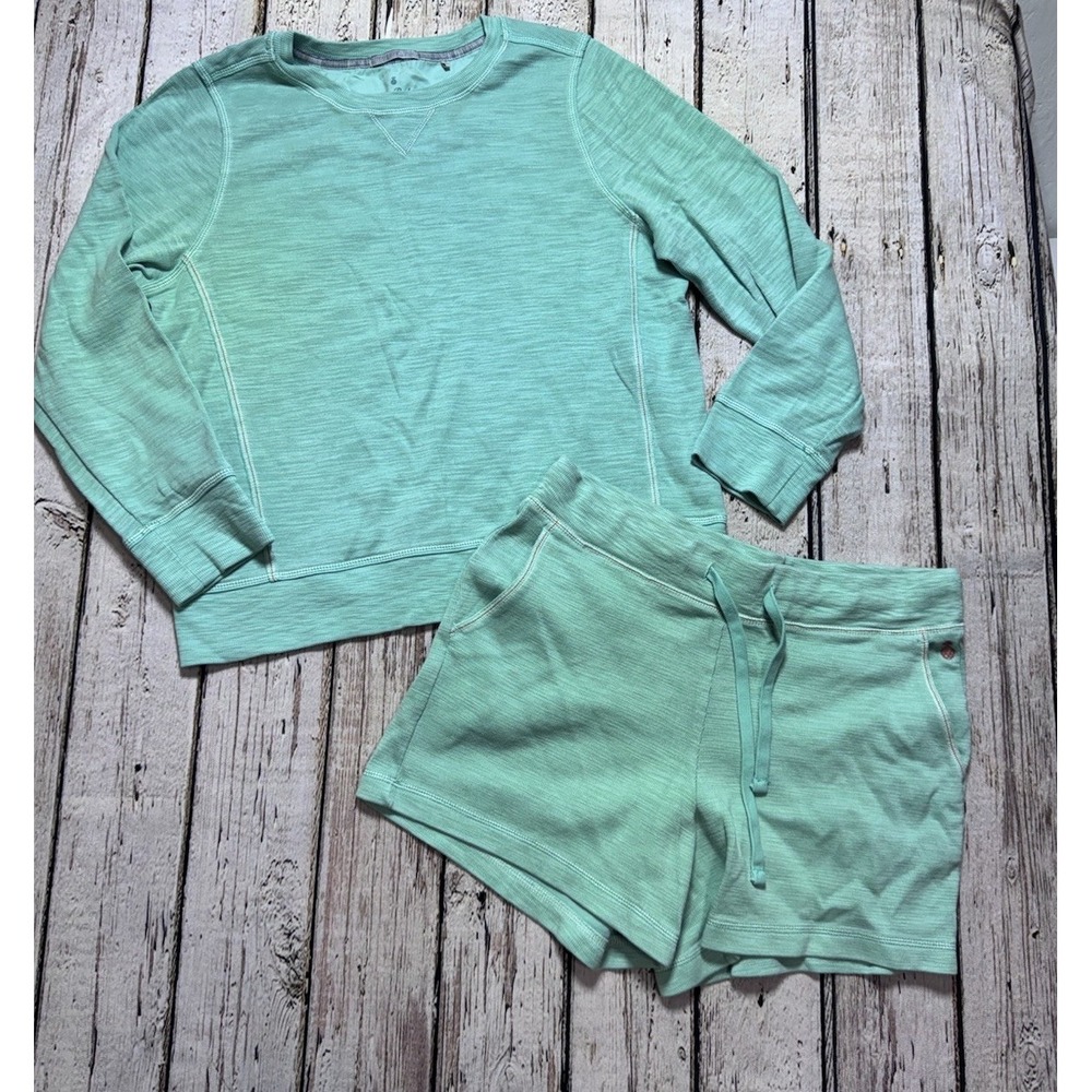 Tommy Bahama Green Heathered Lounge Set Crewneck Short Set Pima Women's M/L